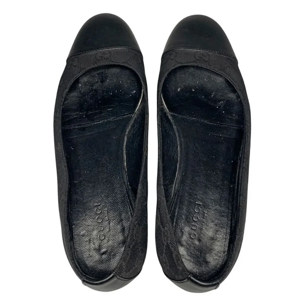 Gucci Guccissima Black Ballet Flat EU 37.5 US 7.5 Slip On Cap Toe Ballerina Shoe - Picture 4 of 11